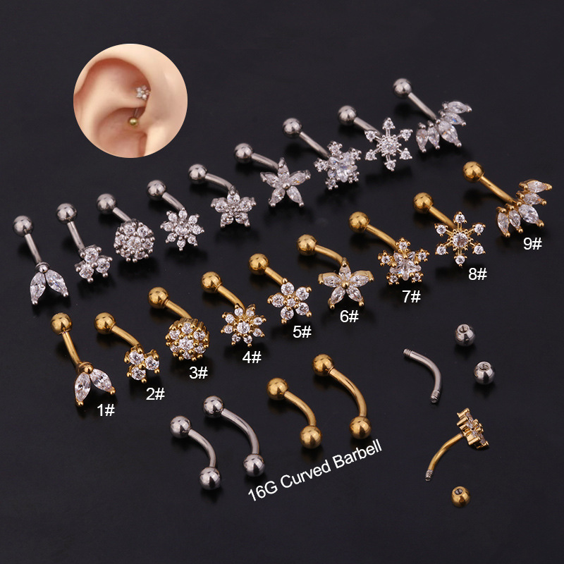 Rook Curved Barbell - Anillo de circonia cúbica con forma