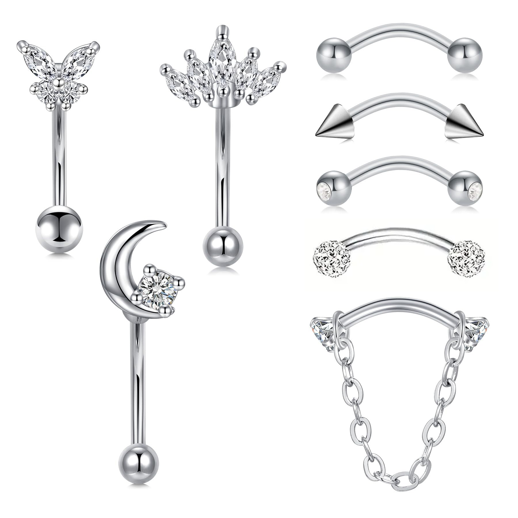 8PCS/Set Anillos de cejas 16G  - Rook Curved Barbell reseña y precio
