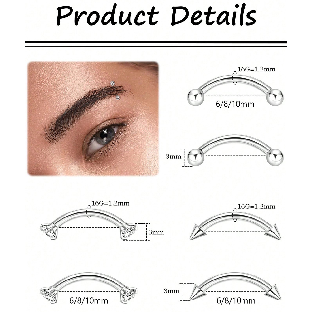 6 uds 16G de acero inoxidable  - Body Jewelry Vertical Labret reseña y precio