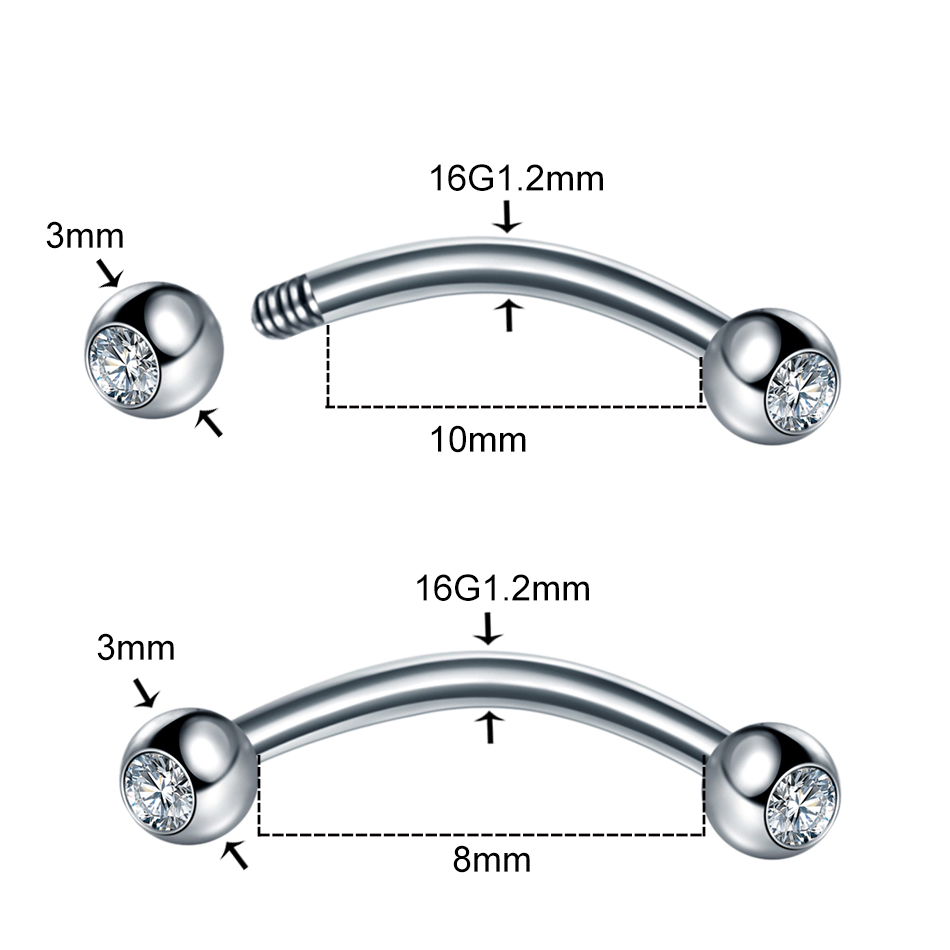 Piercings de acero CZ para cej - Rook Curved Barbell reseña y precio